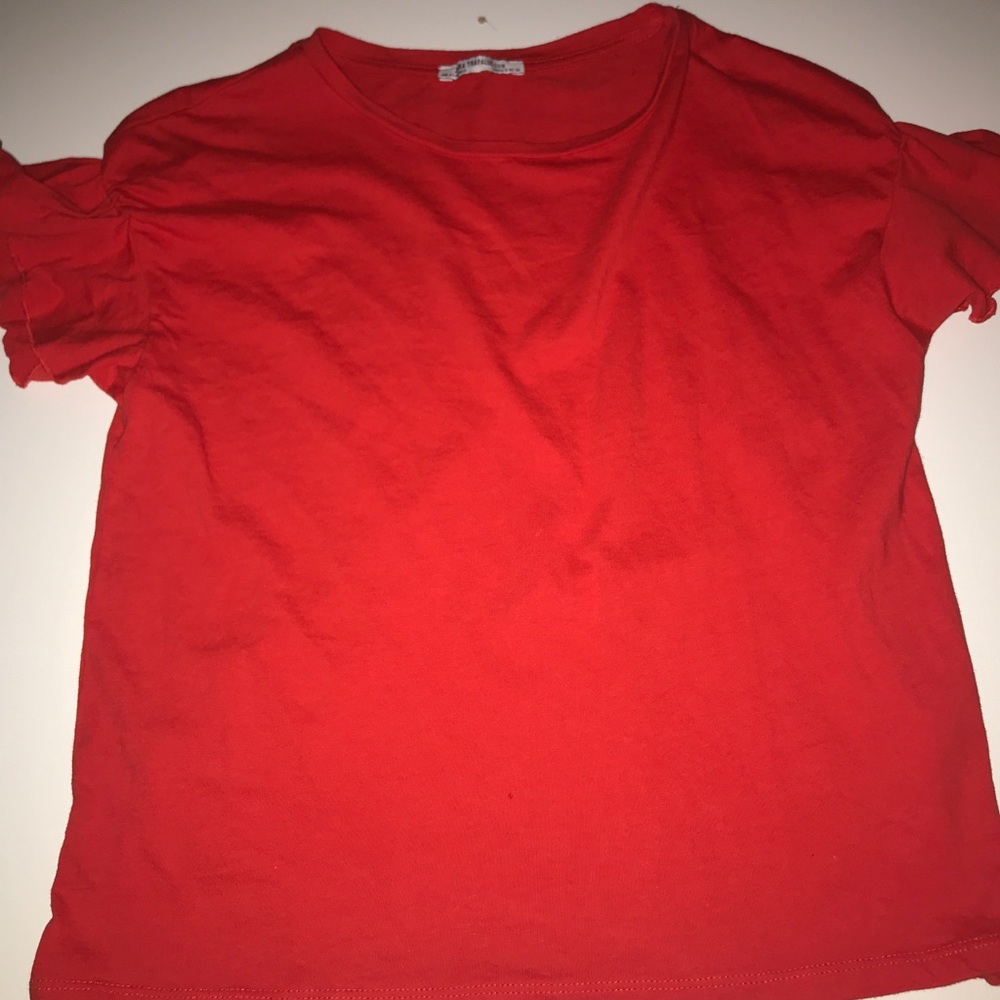 Red Zara shirt ruffle sleeve shirt